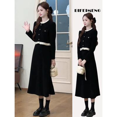 连衣裙子2025年新款女早春季小个子高级感黑色长裙套装