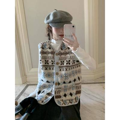 费尔岛皮毛一体羊羔绒皮草毛毛马甲女秋冬季2025新款背心外套加厚