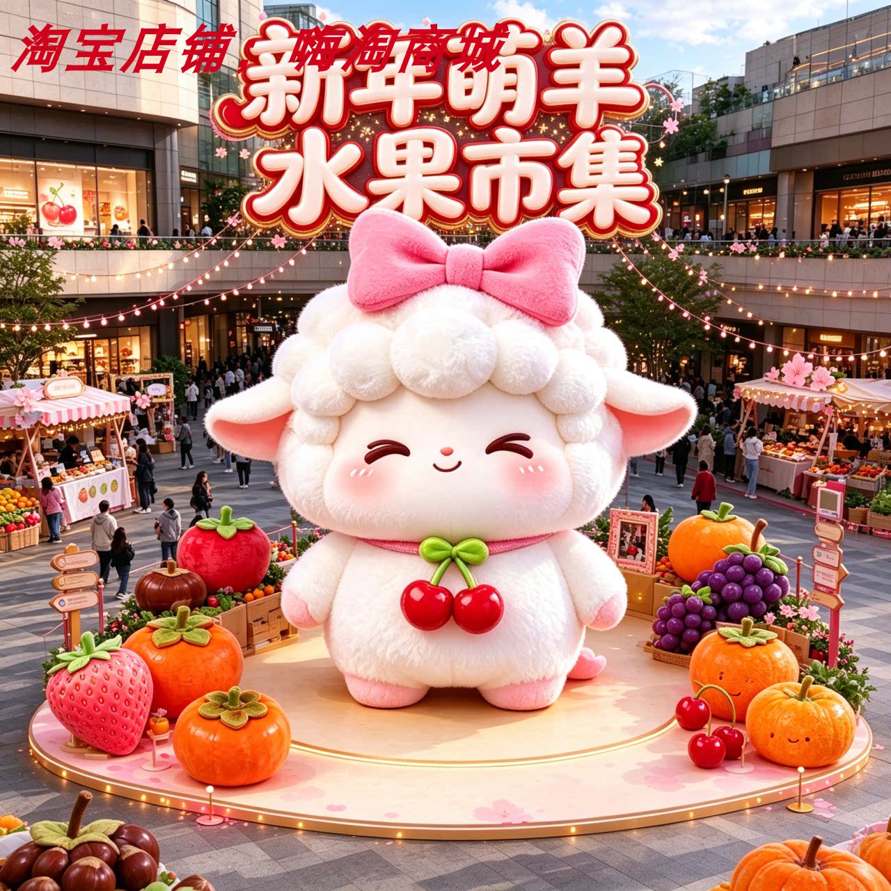 新年萌羊水果市集充气气模美陈商业广场户外新年网红打卡DP点装置