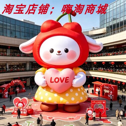 大型卡通樱桃兔子气模引流装置