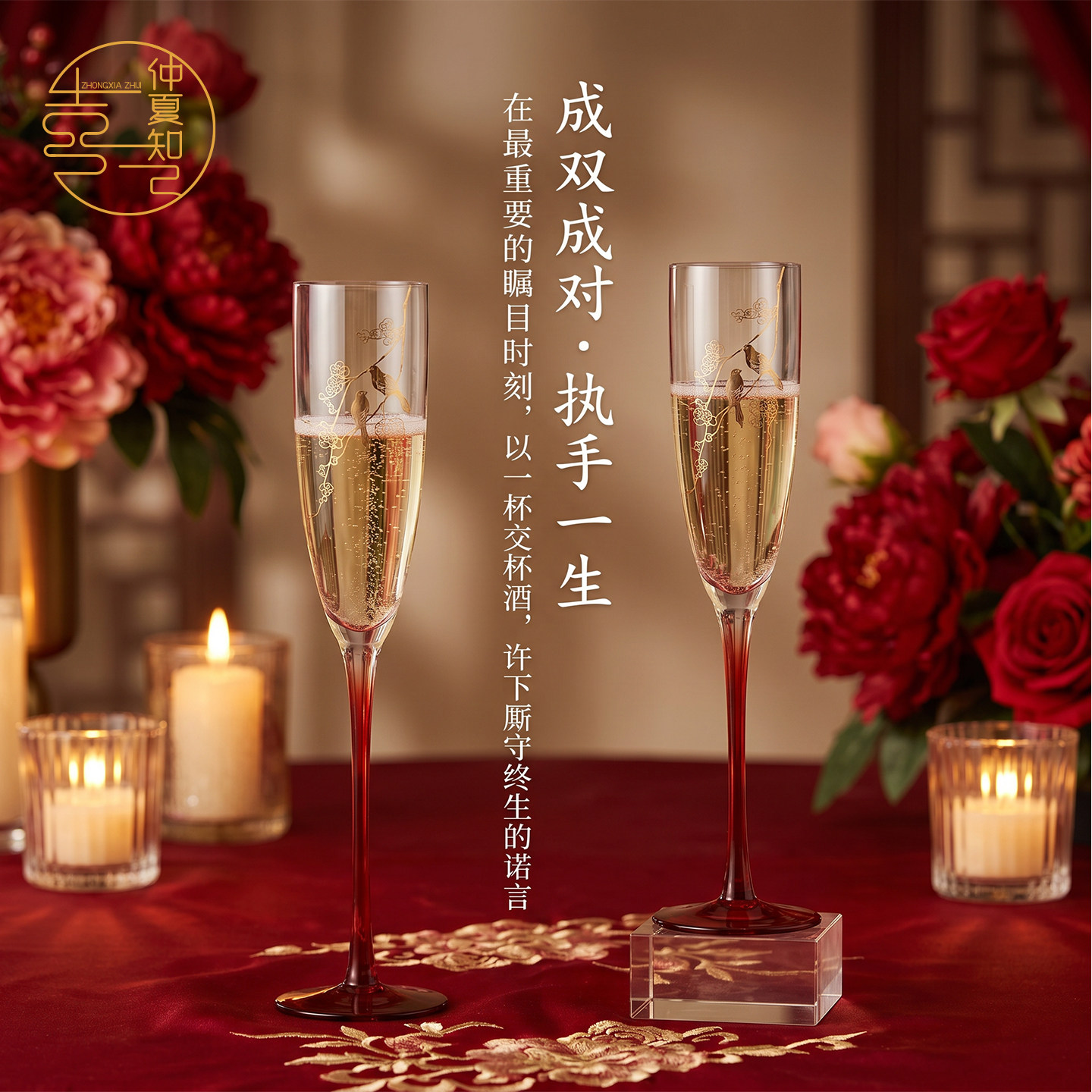 仲夏知己新婚礼物敬酒杯送新人红色香槟杯送新娘礼物结婚一对订婚