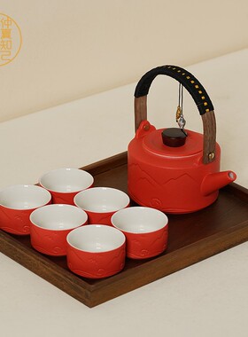 仲夏知己结婚敬茶杯套装红色茶具茶壶喜杯新婚礼物送新人订婚用品