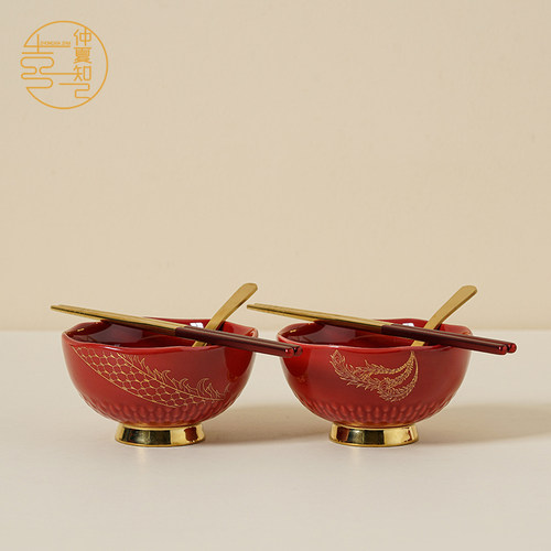 仲夏知己送新人结婚喜碗筷套装