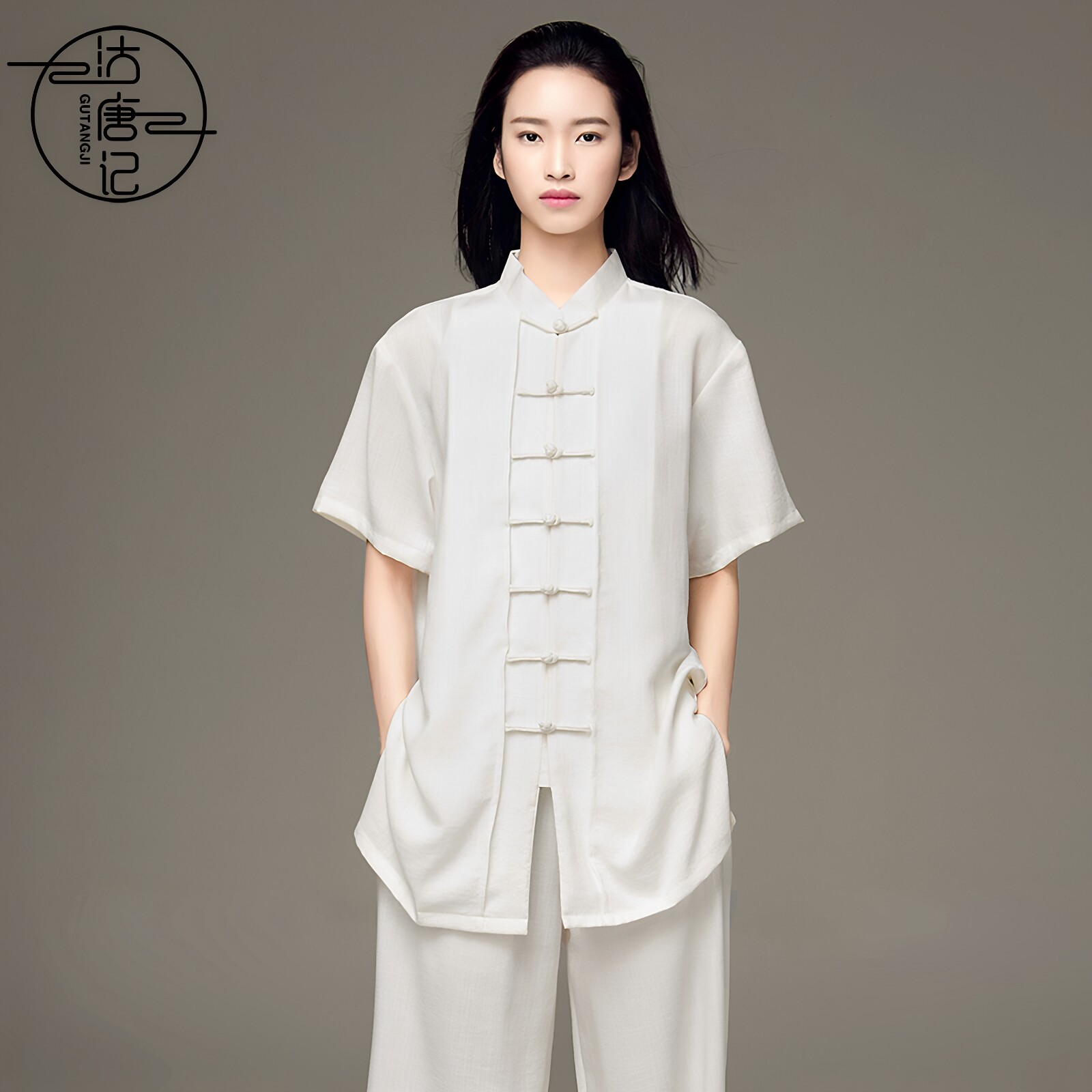 中国风天丝锦轻薄短袖太极服套装 女春夏男太极拳练功服表演出服