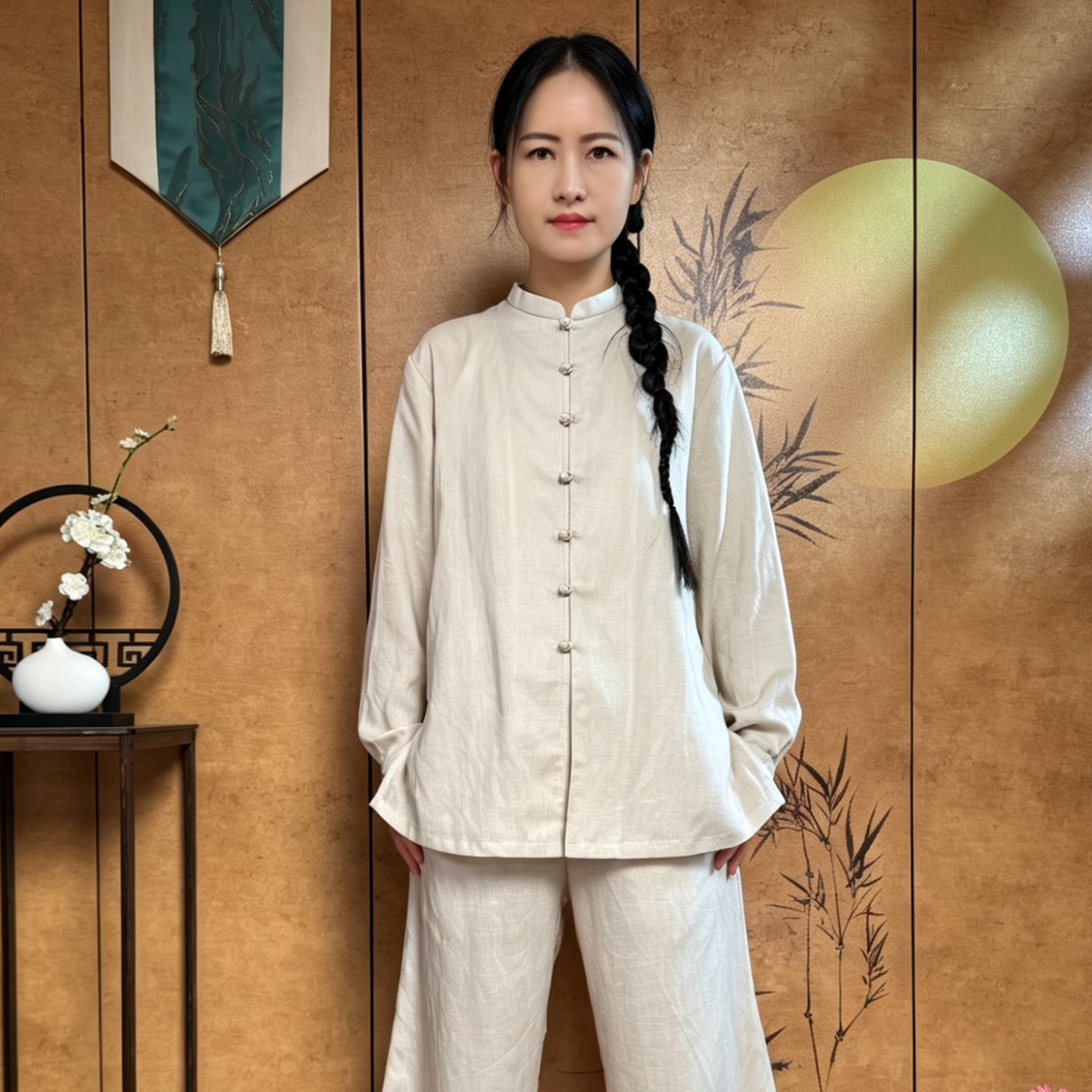 三伏天穿天丝亚麻透气吸汗太极服