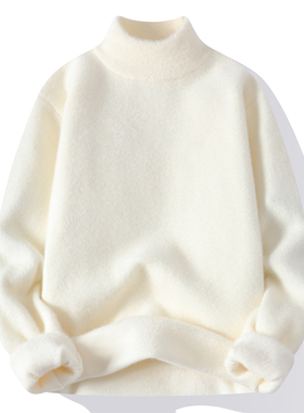 冬季毛衣女水貂绒保暖简约白色加绒毛线衣软糯打底衫加厚针织衫女