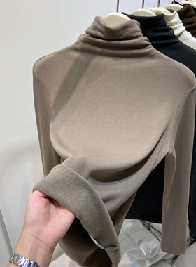 高领加绒打底衫女内搭秋冬2025新款磨毛加厚时尚黑色堆堆领上衣