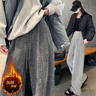 慵懒条绒直筒裤 针织垂感拖地裤 子 女2025秋冬新款 亮丝雪尼尔阔腿裤