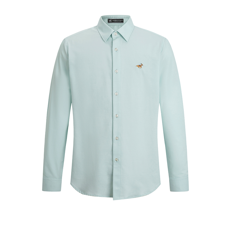 伦德保罗长袖商务休闲浅绿衬衫