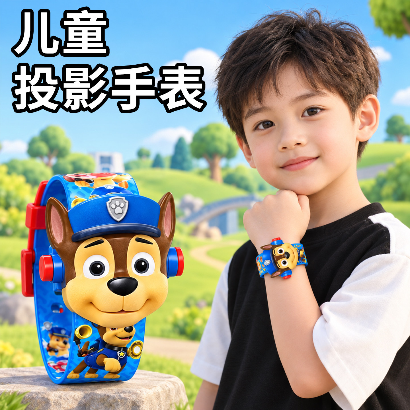 旺旺队立大功投影手表儿童玩具礼物发光电子表卡通3到6岁宝宝男孩图片