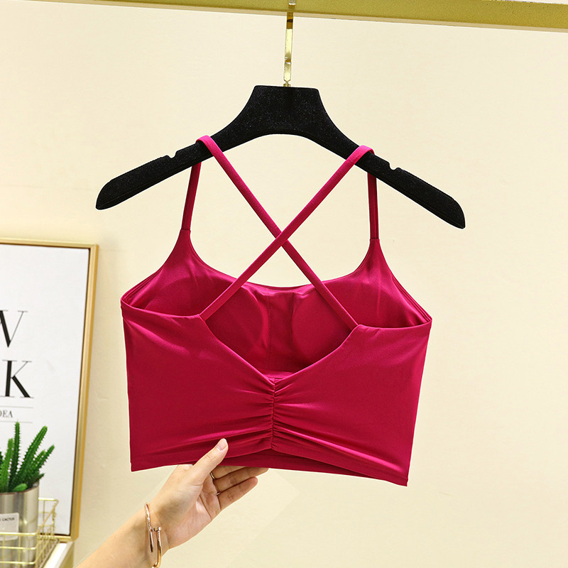 交叉细肩带美背运动文胸女春夏时尚褶皱裸感瑜伽背心健身内衣薄款