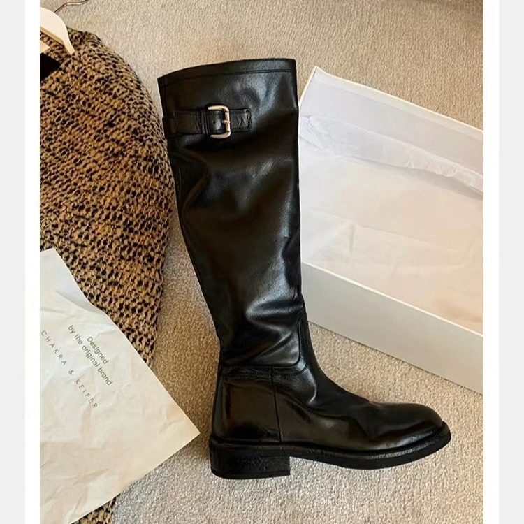 葡萄妈同款水洗马皮皮带扣厚底中高筒骑士靴女不过膝长靴2025秋冬,女鞋,骑士靴,淘宝优惠券,粉丝福利购,淘宝优惠卷