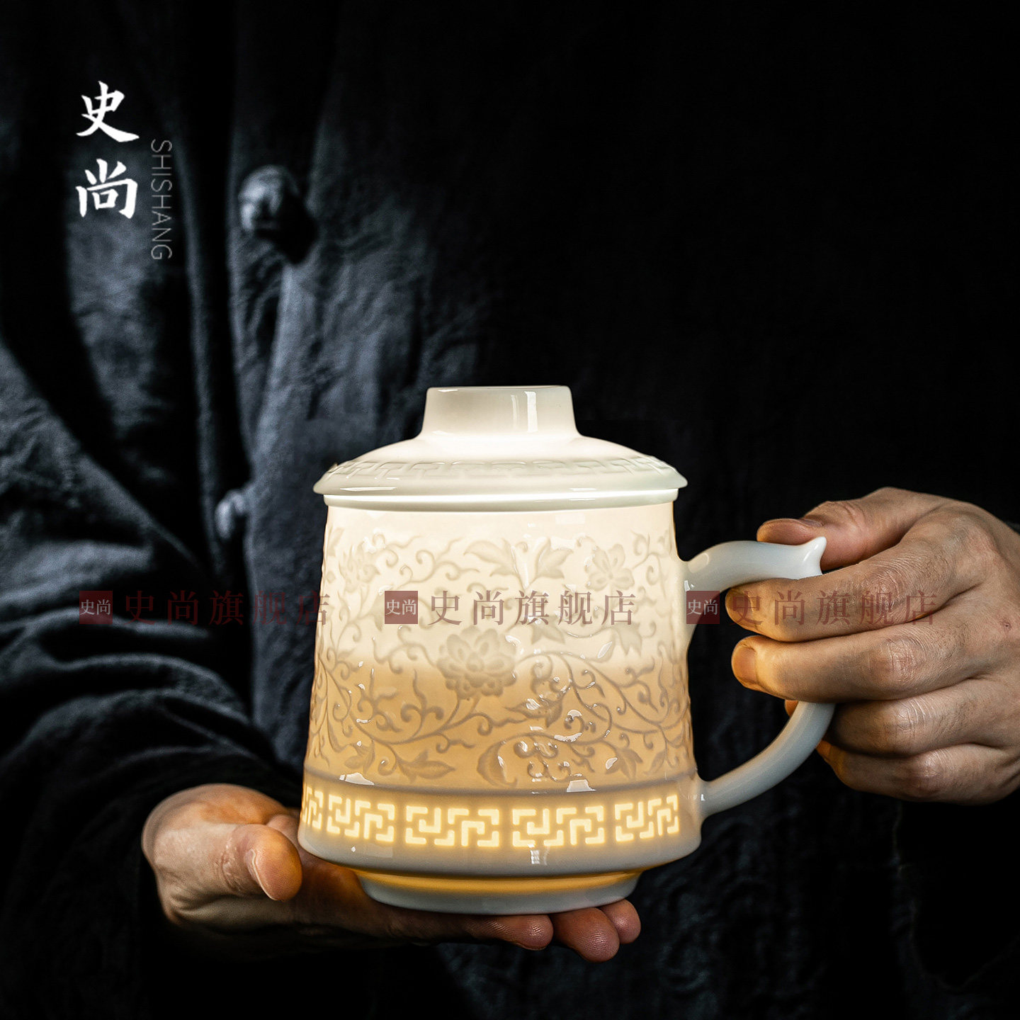 景德镇雕刻玲珑陶瓷茶杯办公室用高端办公杯会议杯水杯送领导定制