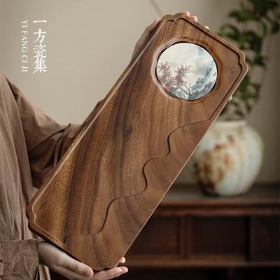 新款胡桃木茶盘家用小型干泡台办公室高档实木茶台长方形吸水壶承