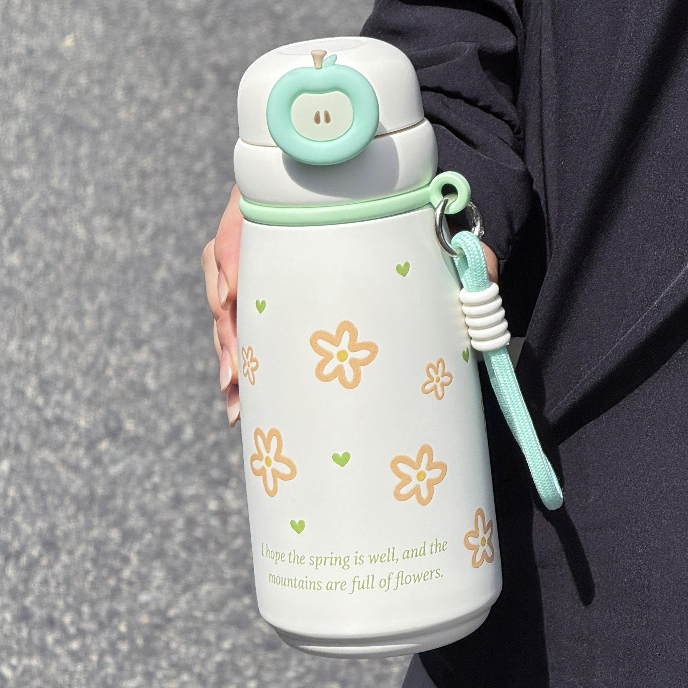 高颜值保温杯带吸管学生小清新水杯女2025新款大容量斜跨ins杯子