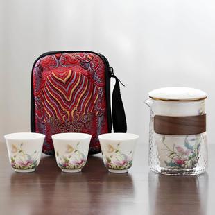 高端可携式旅行茶具套组2025新款快客杯户外露营收纳包一壶三杯