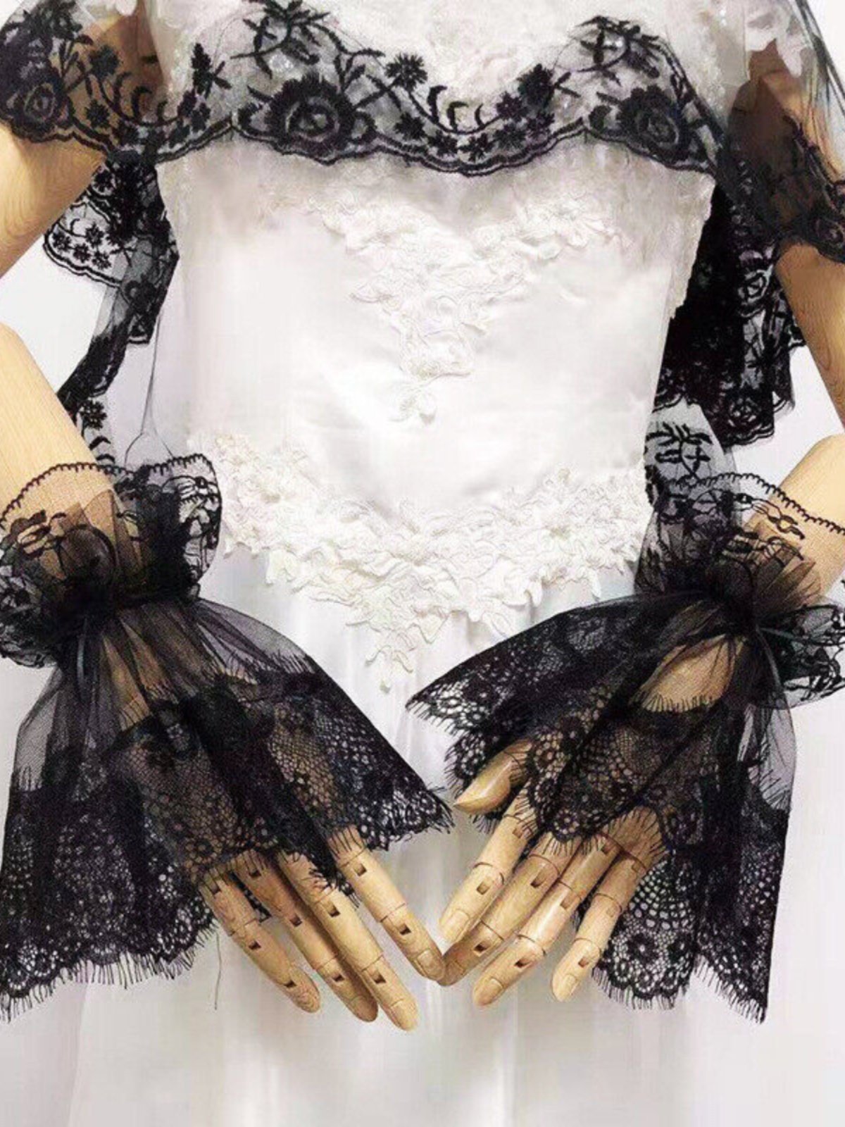 신부 웨딩 드레스 핸드 슬리브 레이스 고딕 레이스 슬리브 로리타 웨딩 애니메이션 의상 블랙 장갑
