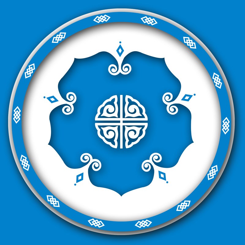 蓝色背景墙蒙圆形蒙古图案壁画吊灯餐饮装饰壁纸装修餐厅吊r顶特