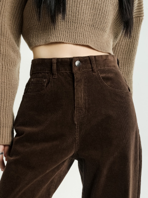 潮牌咖啡色灯芯绒阔腿裤女2025秋冬新款梨形身材显瘦直筒休闲裤子