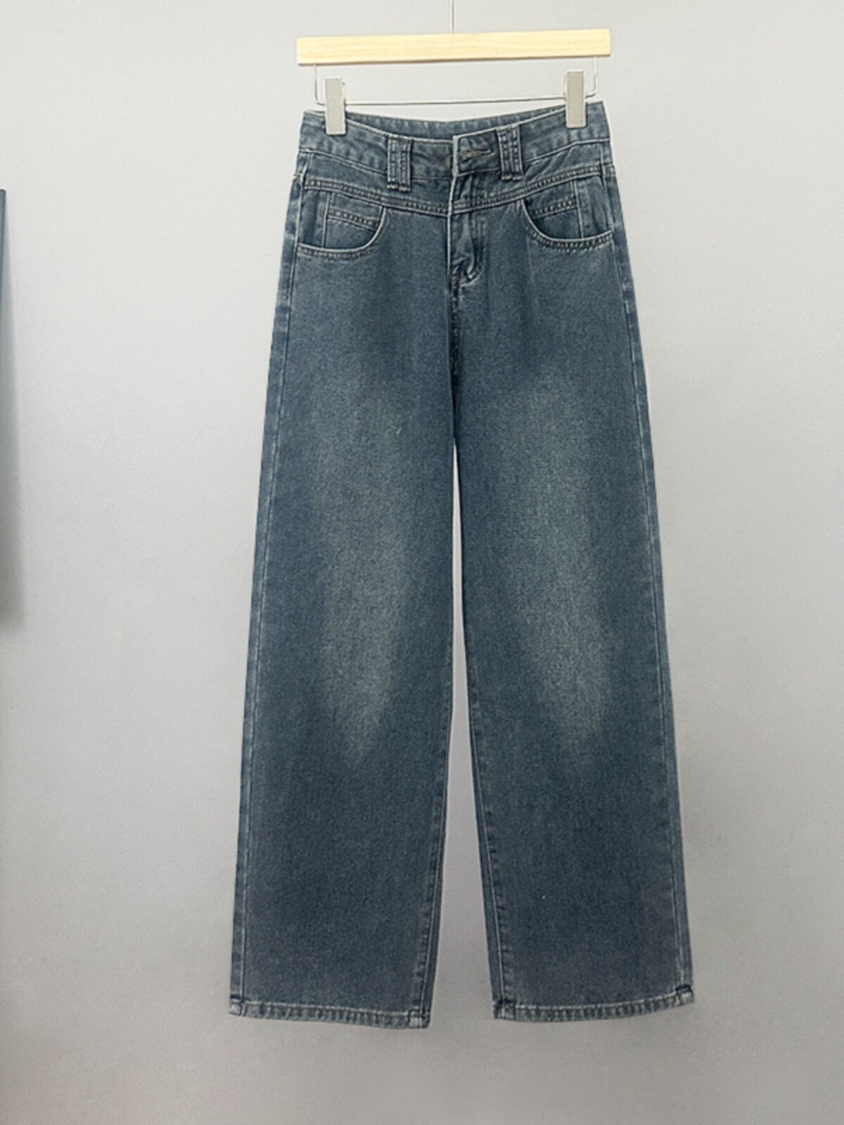 韩版150矮小个子阔腿牛仔裤女2025年春秋新款高腰垂感窄版直筒裤