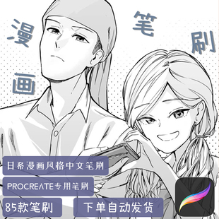 IPAD画笔日漫国漫二次元漫画风格中文平涂procreate笔刷绘画素材