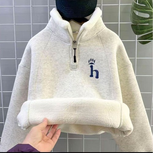 男童冬季洋气立领卫衣2025新款中大童儿童休闲加绒加厚童装上衣潮