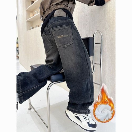 男童一体绒牛仔裤2025新款冬季中大童加绒儿童帅气休闲牛仔长裤