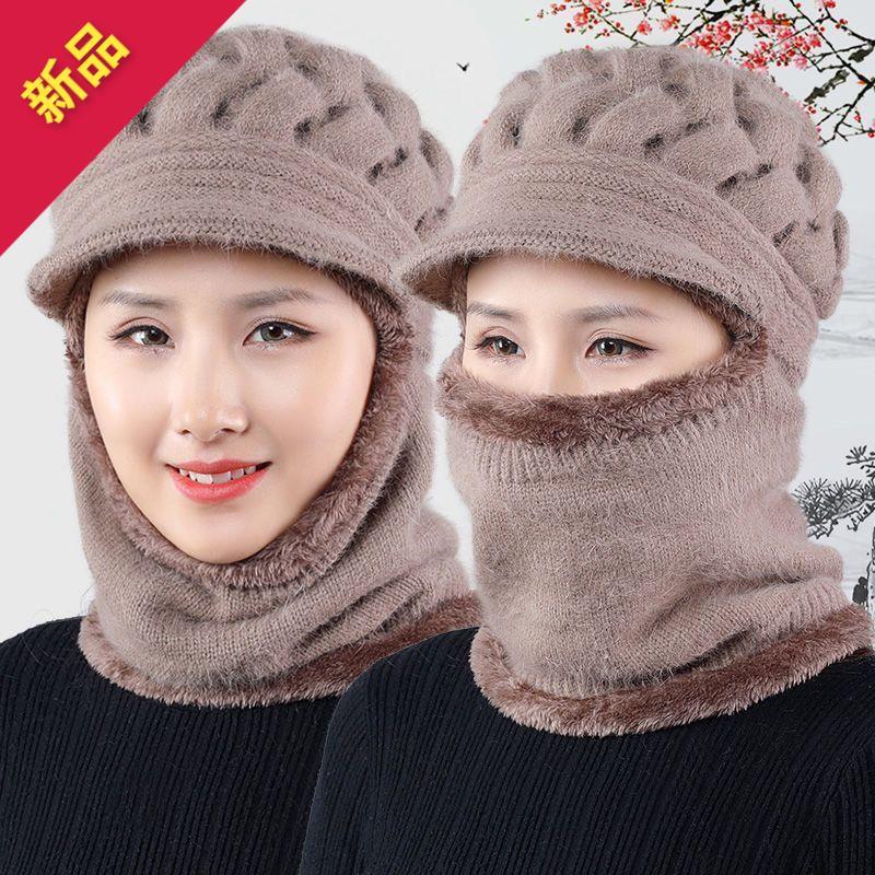 妈妈帽子围脖一体女中老