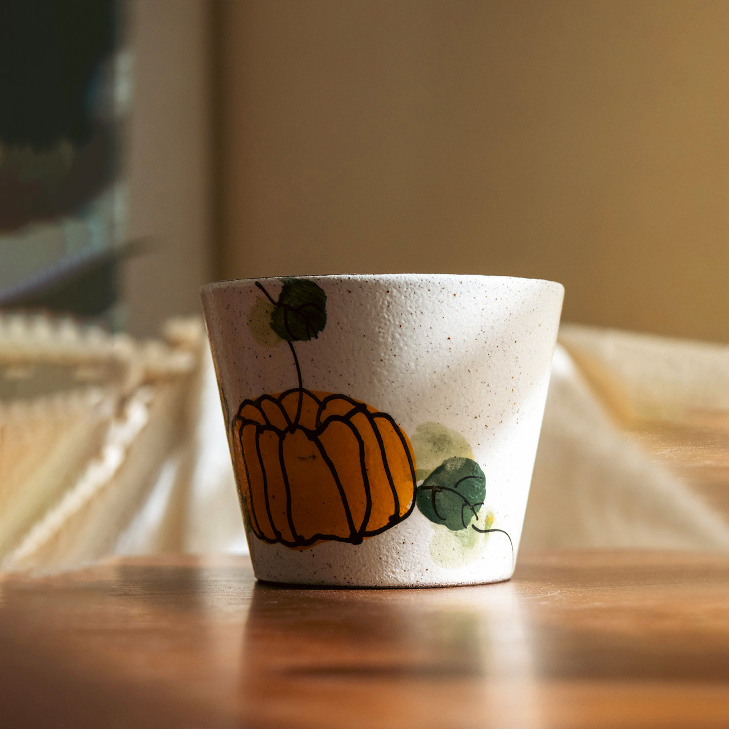 粗陶手绘可爱杯子日式哑光手握杯