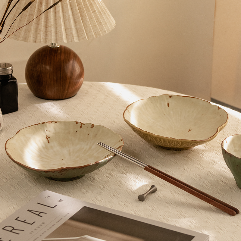 日式复古手工粗陶7.7英寸菜盘