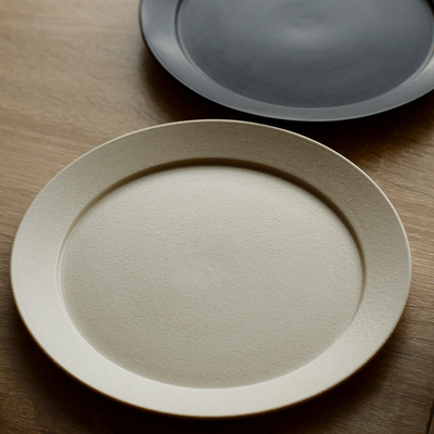 川泽烧粗陶8英寸平边餐盘圆形