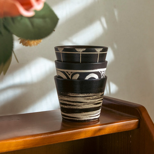 川泽烧创意手绘粗陶杯子复古手握杯日式猪口杯办公室下午茶咖啡杯