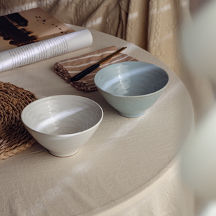 川泽烧日式复古斗笠碗5英寸米饭碗家用景德镇螺纹粗陶小饭碗商用