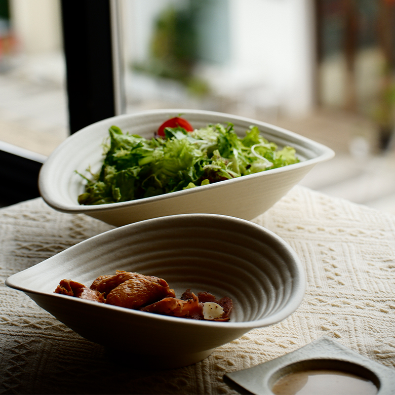 碗盘川泽烧粗陶手工双耳螺纹