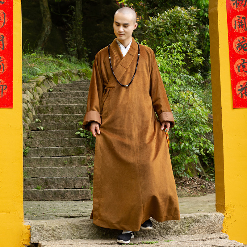 缎梵秋冬季僧服装大褂和尚衣服长褂男女同款长衫僧衣僧侣毛呢长袍