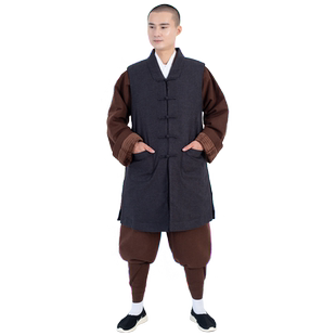 缎梵僧服加绒马甲伽蓝褂秋冬季保暖僧衣和尚服加厚款僧侣马夹男女