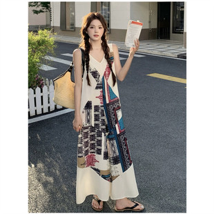 女夏季 独特连体阔腿裙裤 新款 印花背带裤 时尚 波西米亚度假风连衣裤