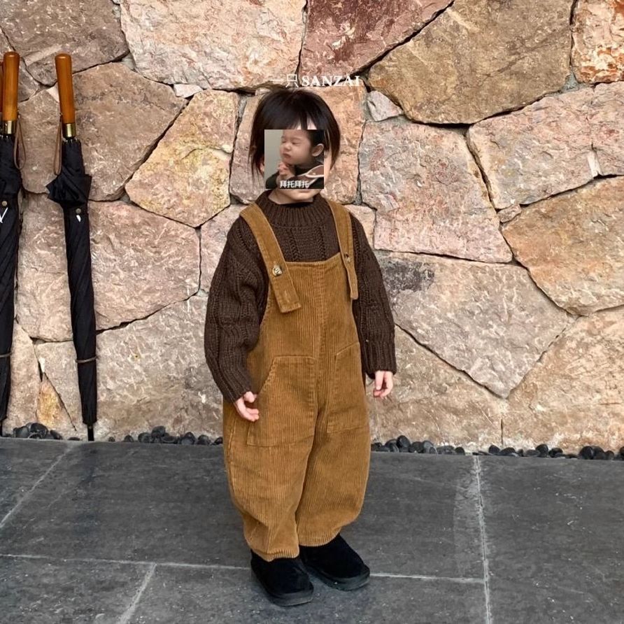 韩国童装儿童背带裤2025秋装新款男女童时尚宽松灯芯绒连体裤长裤