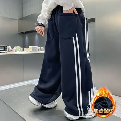 男童冬季一体加绒裤子2025新款中大童秋冬款男孩儿童加厚运动卫裤