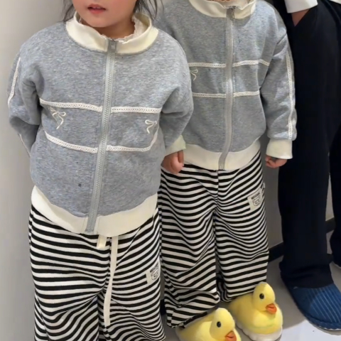 女童春季新款韩版时尚简约套装穿搭儿童蝴蝶结蕾丝洋气外套两件套