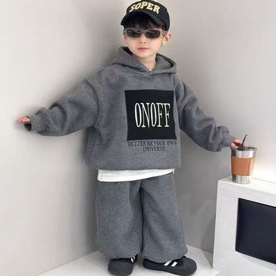 男童加绒卫衣套装秋冬季2025新款儿童连帽外套运动卫裤穿搭两件套