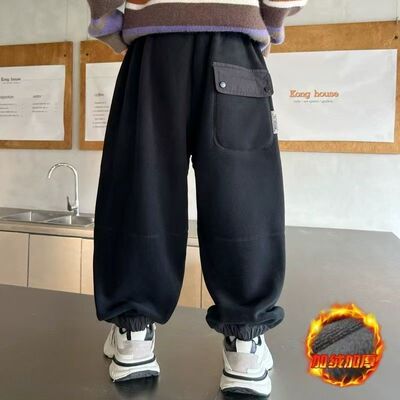 双面奥利绒男童加绒裤子一体绒加厚冬季2025儿童运动休闲裤男孩潮