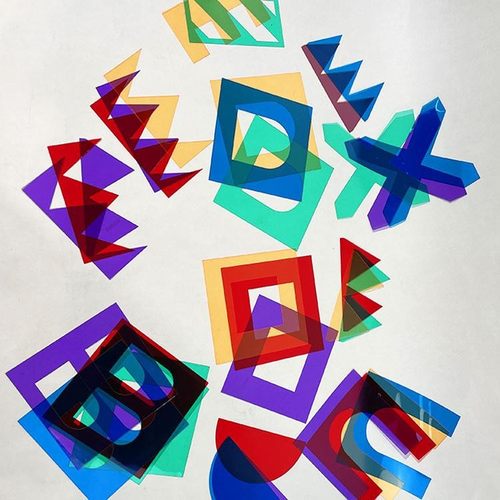 幼儿园区域角环创手工光影音符七巧板城堡剪贴装饰彩色玻璃片材料