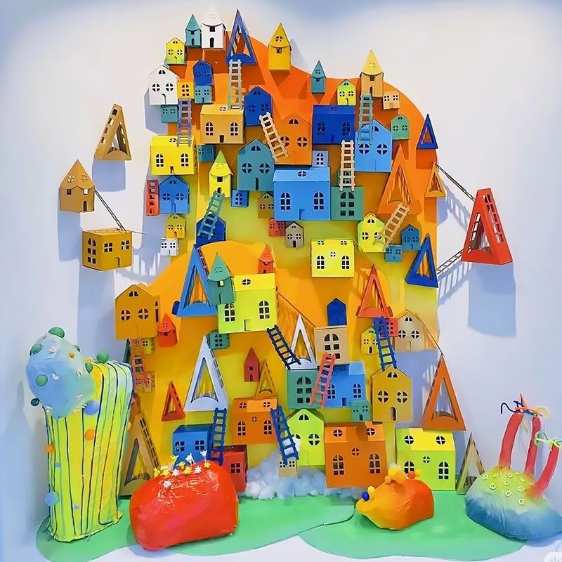 梦幻小镇幼儿园环创建构材料区角搭建环境手工制作diy小房子纸盒,家居饰品,文化墙贴,淘宝优惠券,粉丝福利购,淘宝优惠卷