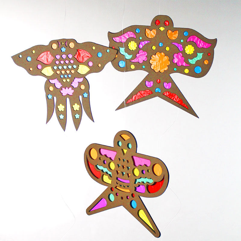 幼儿园光影环创材料窗户走廊风筝挂吊饰区角彩色玻璃纸光影游戏