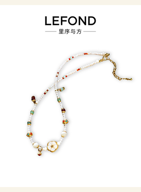 复古轻奢贝壳彩花串珠锁骨链