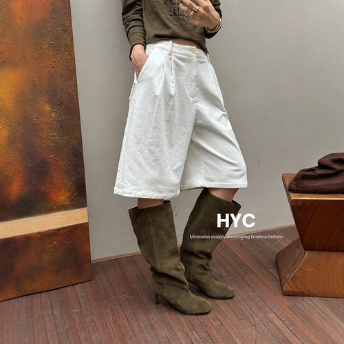 HYC十三行2026秋冬新款极简复古灯芯绒中裤显瘦百搭休闲裤女21022