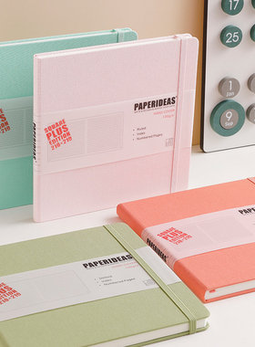 皮质硬面绑带笔记本子高颜值麻布面方形本大学生笔记本子软面简约ins创意商务定制印logo学习考研方形手账本