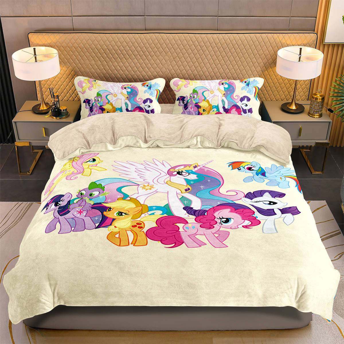 小马宝莉牛奶绒四件套可爱卡通儿童居家宝宝绒被套保暖床单床笠款