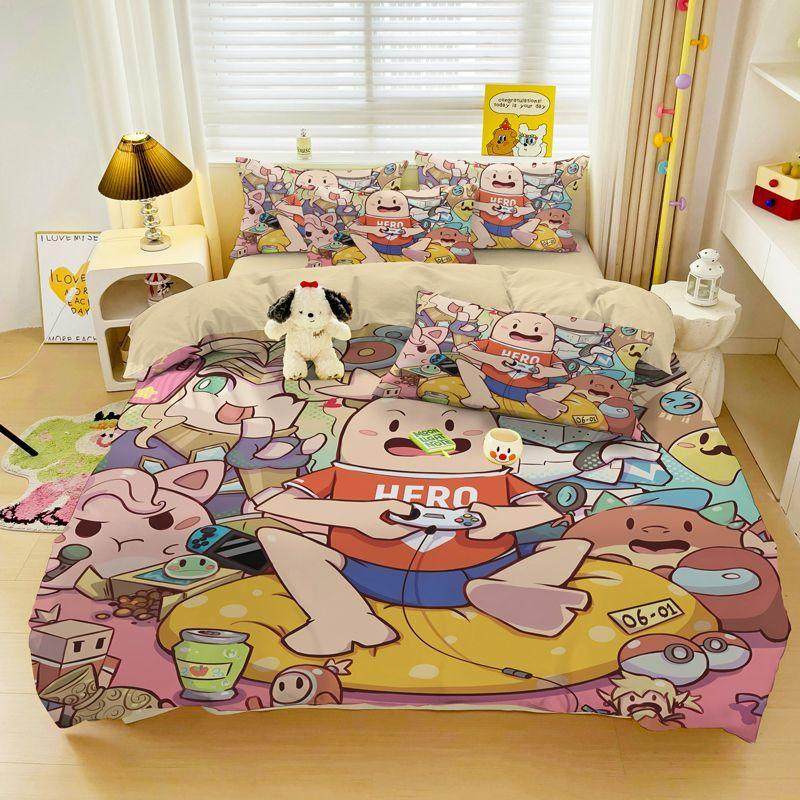 2024香肠派对插画纯棉床上四件套床品学生宿舍床单人三件套儿童被